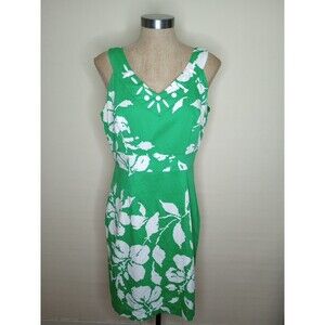Studio I  Dress Womens Sz 12  White and Green Print Sleeveless Embellished Jewel